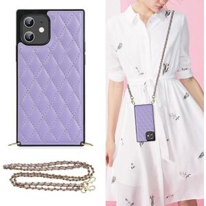 Elegant Rhombic Pattern Microfiber Leather + TPU Shockproof Case met Crossbody Strap-ketting voor iPhone 12 Mini (Paars)