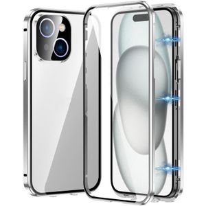 Voor iPhone 15 magnetische dubbele gesp HD gehard glas telefoonhoesje