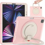 Schokbestendige TPU + PC beschermhoes met 360 graden rotatie opvouwbare handgreep houder en pensleuf voor iPad Pro 12.9 2021 (Cherry Blossoms Pink)