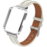 Voor Xiaomi Mi Watch Lite / Redmi Horloge Echt lederen metalen behuizing Gentegreerde horlogeband (warm wit + zilveren behuizing)