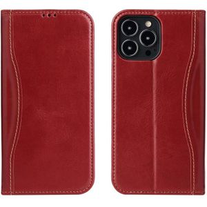 Lederen horizontale flip lederen tas met houder & kaart slots & portemonnee voor iPhone 13 mini (wijn rood)