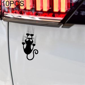 10 stuks YOJA waterdichte kat patroon auto sticker grappige dierlijke vinyl decal auto venster bumper stickers  grootte: 7.5 x15cm (zwart)
