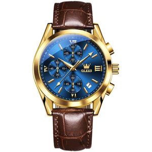 OLEVS 2872 heren drie ogen zes naalden chronograaf waterdicht quartz horloge (blauw + goud)