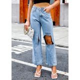 Dames High-rise Cut-out gescheurde jeans (kleur: lichtblauw Maat: XL)