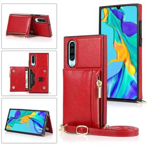 Voor Huawei P30 Square Zipper Wallet Bag TPU+PU Back Cover Case met Holder & Card Slots & Wallet & Cross-body Strap(Red)