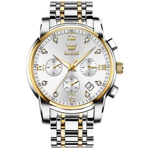 OLEVS 2858 heren multifunctioneel zakelijk waterdicht quartzhorloge (wit + goud)