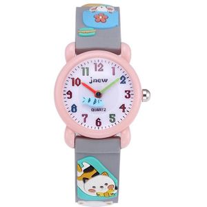 JNEW A335-86192 Kinderen 3D Siliconen Cute Cartoon Scheming Cat Waterproof Quartz horloge