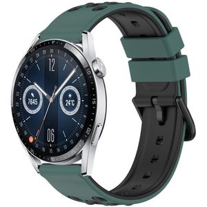 Voor Huawei Watch GT3 42 mm 20 mm tweekleurige poreuze siliconen horlogeband (olijfgroen + zwart)