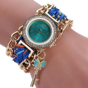 Vrouwen ronde Dial Diamond gevlochten hand strap quartz horloge met sleutelhanger (hemelsblauw)