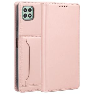 Voor Samsung Galaxy A22 5G Sterke magnetisme Vloeistof Feel Horizontale Flip Leren Case met Houder & Card Slots & Portemonnee (ROSE GOUD)