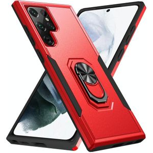 Voor Samsung Galaxy S22 Ultra 5G Pioneer Armor Heavy Duty PC + TPU Houder Phone Case (rood + zwart)