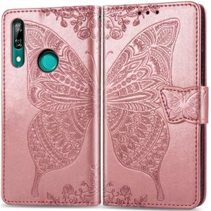 Butterfly Love bloemen relif horizontale Flip lederen case voor Huawei P Smart Z met houder & kaartsleuven & portemonnee & Lanyard (Rose goud)