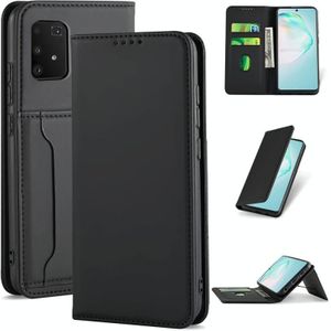 Voor Samsung Galaxy S10 Lite Sterk magnetisme schokbestendig horizontaal flip vloeistof gevoel lederen hoes met Holder & Card Slots & Wallet(Zwart)