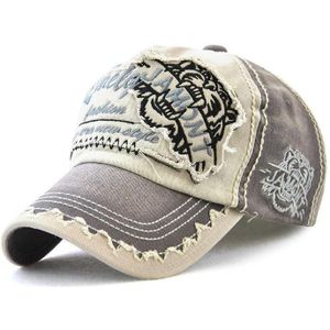 JAMONT 12970 Tiger Head Patroon Sun Hat Borduurwerk Baseball Cap Cotton Outdoor Leisure Cap  Grootte: One Size (Grijs)