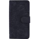 Kalf patroon dubbele vouwen ontwerp relif lederen draagtas met portemonnee & houder & kaartsleuven voor iPhone 11 Pro Max (6 5 inch) (zwart)