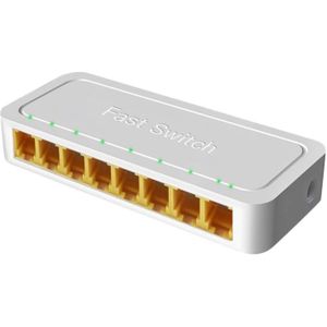 8-poorten 100m RJ45 Mini Switch Home Plug-and-play Bypass Unmanaged Network Splitter voor slaapkamer Netwerkmonitoring