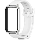 Voor Redmi Band 2 Mijobs metalen omhulsel siliconen horlogeband (wit zilver)