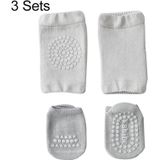 3 sets zomer kinderen knie pads baby vloer sokken baby antislip kruipen sportbescherming pak s 0-1 jaar oud (lichtgrijs)