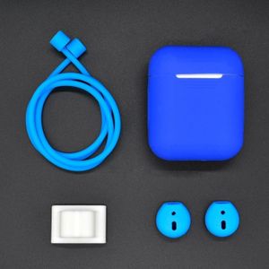 Anti-verloren touw + siliconen case + oortelefoon hang Buckle + oordopje cover Bluetooth draadloze koptelefoon Cover Case set voor Apple AirPods 1/2 (donkerblauw)