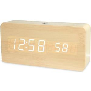 LT-1035 LED Display Digitale APP Smart Wekker (Witte Lamp Bamboe Hout)