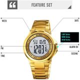 SKMEI 1712 Dual Time LED Digitale Display Lichtgevende roestvrijstalen band Elektronisch horloge (goud en wit)