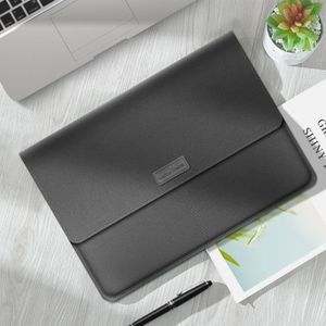 Litchi Patroon PU Lederen Waterdichte Ultradunne Bescherming Liner Bag Aktetas Laptop Draagtas voor 13-14 inch Laptops (Grijs)
