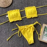 2 in 1 dubbellaagse nylon geplooide tube top bikini dames split badpak set (kleur: geel maat: L)