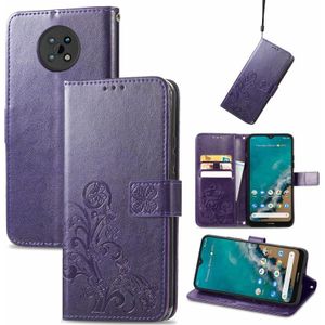 Voor Nokia G50 vier-blad gesp in relif lederen tas met lanyard & card slots & portefeuille en houder