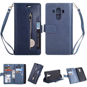 Voor Huawei Mate 10 Pro Multifunctionele Rits Horizontale Flip Lederen Case met Holder & Wallet & 9 Card Slots & Lanyard(Blauw)