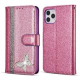 Glitter poeder vlinder lederen telefoonhoesje voor iPhone 12 Pro