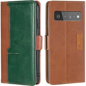 For Google Pixel 6 Pro Retro Texture Contrast Color Buckle Horizontal Flip Leather Phone Case with Holder(Light Brown+Green)