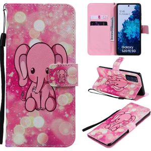 Voor Samsung Galaxy S20 FE Painted Pattern Horizontale Flip Lederen Case  met Wallet & Holder & Card Slots & Lanyard(Pink Elephant)