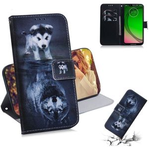 Wolf en hond patroon gekleurde tekening horizontale Flip lederen case voor Motorola Moto G7 spelen  met houder & kaartsleuven & portemonnee