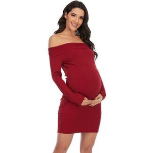 Pure kleur een-schouder korte mouwen moederschap jurk (kleur: rood maat: XL)