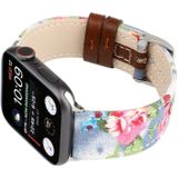 Denim bloem patroon lederen horlogebandje voor Apple Watch serie 3 & 2 & 1 38mm (baby blauw)