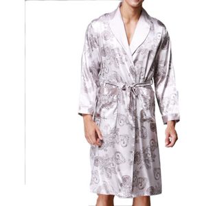 Mannen lange alinea zijden pyjama (kleur: grijs maat: XL)