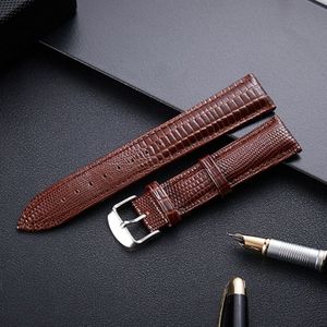 Hagedis textuur lederen riem vervanging horlogeband  grootte: 16mm (koffie)