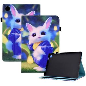 Voor Huawei MatePad T10 gekleurde tekening stiksels elastische band lederen tablethoes (schattig konijn)
