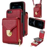 Voor iPhone SE 2022 / SE 2020 / 8 / 7 Rits Hardware Kaart Portemonnee Telefoonhoes (Rood)