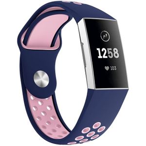 Tweekleurige ronde gat siliconen polsband horloge band voor Fitbit charge 3  polsband grootte: 145-210mm (roze blauw)