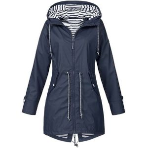 Vrouwen Waterproof Rain Jacket Hooded Regenjas  Maat:XXXL (Navy Blue)