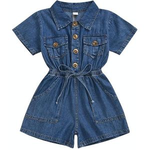 Casual Short-sleeved One-piece Children Denim Shorts Cotton (Color:Blue Size:100)