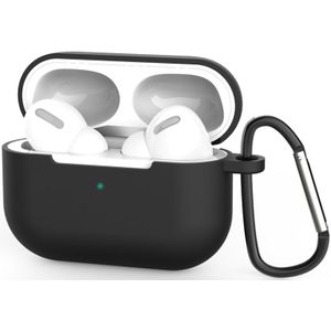 Voor AirPods Pro 3 silicone draadloze oortelefoon beschermende case cover met Lanyard hole & karabijnhaak (zwart)