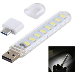 8LEDs 5V 200LM USB LED-boeklamp Draagbaar nachtlampje  met Type-C-adapter (wit licht)