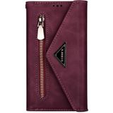 Voor Huawei Mate 10 Pro Skin Feel Zipper Horizontale Flip Lederen case met Holder & Card Slots & Photo Frame & Lanyard & Long Rope (Wine Red)