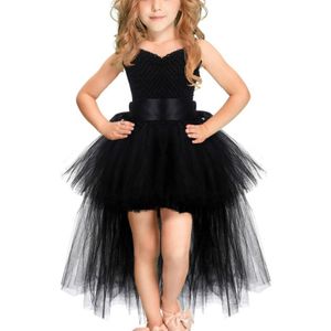 Zwarte meisjes Lace Sling jurk mesh Tutu partij jurk  KId grootte: 7-9 leeftijd (120-140cm)