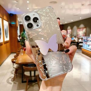 Voor iPhone 14 Pro Color Painted Mirror Phone Case (paarse vlinder)
