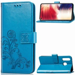 Lucky Clover ingedrukt bloemen patroon lederen draagtas voor Galaxy A8s  met houder & kaartsleuven & portemonnee & hand strap (blauw)