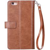 Voor iPhone 6 Plus & 6s Plus Multifunctionele Rits Horizontale Flip Lederen Case met Holder & Wallet & 9 Card Slots & Lanyard(Bruin)