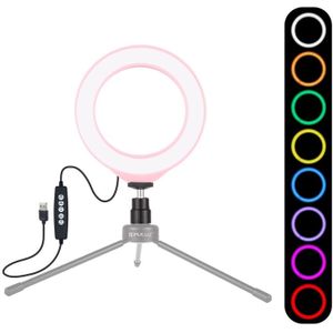 PULUZ 4 7 inch 12cm USB 10 modes 8 kleuren RGBW Dimbare LED ring Vloggen fotografie video lichten met koude schoen statief bal hoofd (roze)